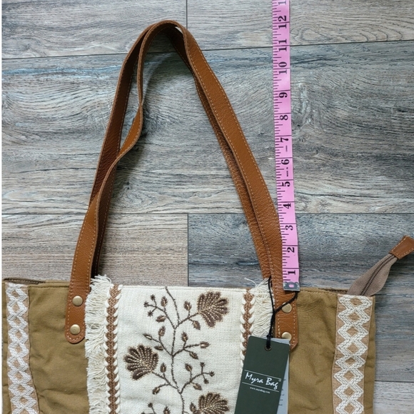 Myra Bag Jamee Jane Brown & Tan Embroidered Tote Shoulder Purse New With Tags - Picture 10 of 11